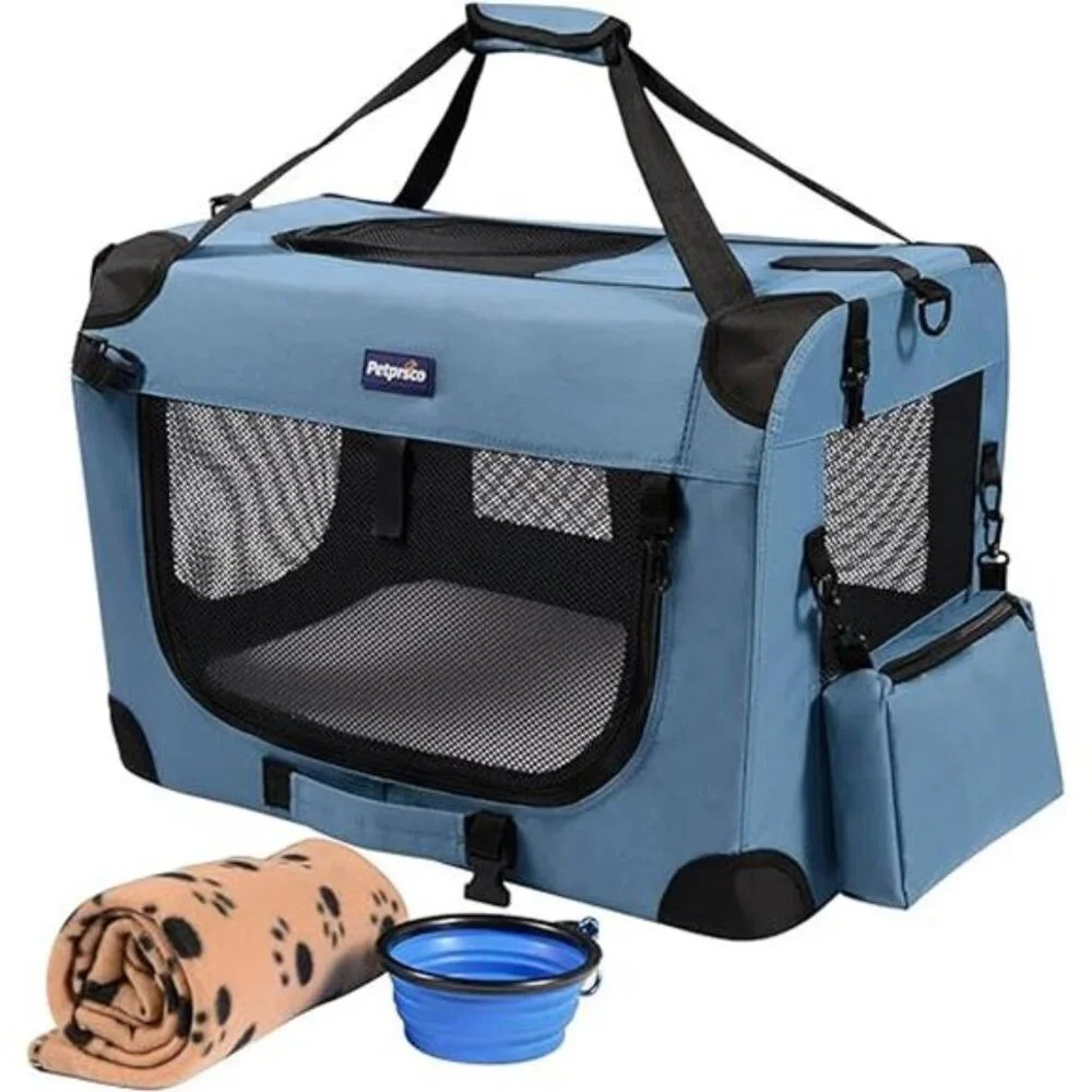 Portable Collapsible Dog Crate, Travel Dog Crate 24x17x17 with Soft Warm Blanket